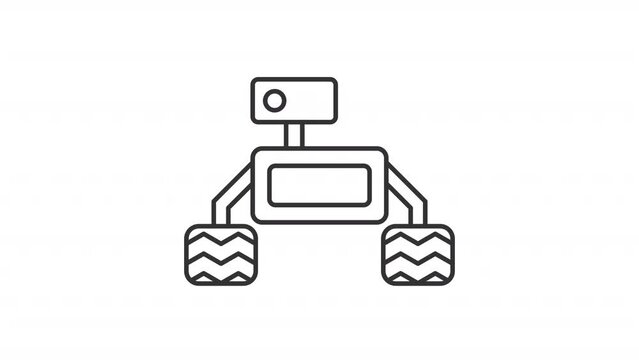 Animated space exploring robot icon. Rover collecting samples line animation. Advanced technology assistance. Black illustration on white background. HD video with alpha channel. Motion graphic