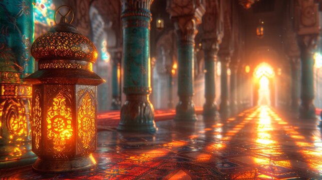 Glowing Lamp in a Grand Hallway A Perfect Setting for a Monthly Meetup Generative AI