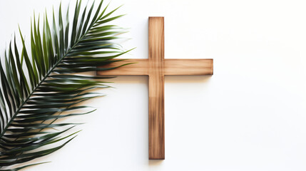 Cross and palm on wooden - Powered by Adobe
