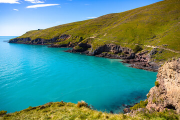 beautiful idyllic coastline alongside the godley head walkaway in christchurch, canterbury, new zealand