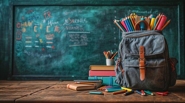 Colorful Backpack with Pencils and Books A Monthly Event Must-Have Generative AI