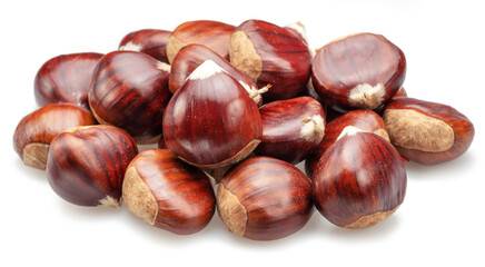 Edible sweet chestnuts isolated on white background.