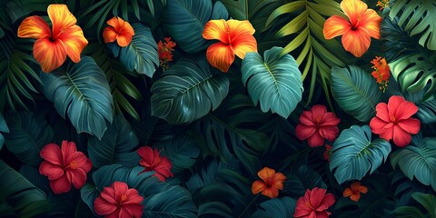 Floral Fiesta A Vibrant Display of Tropical Flowers Generative AI