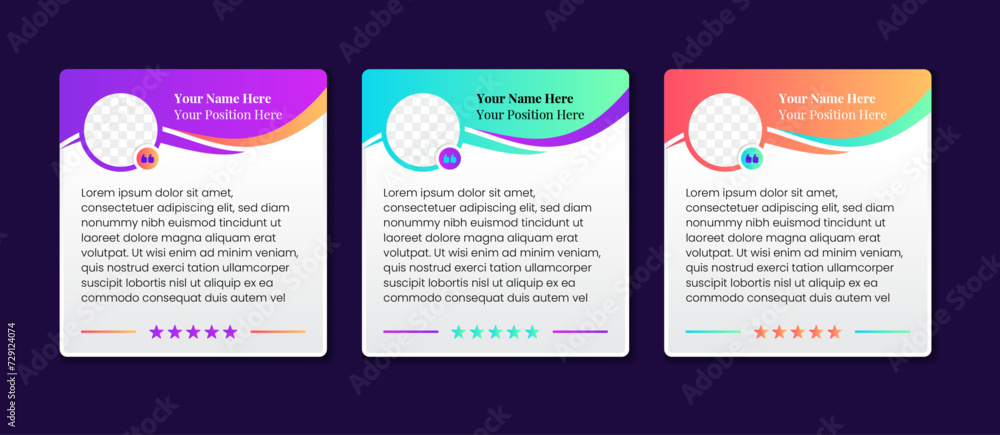 Poster testimonial banner with photo space. vector inforgraphic fluid template. modern style colorful eleme