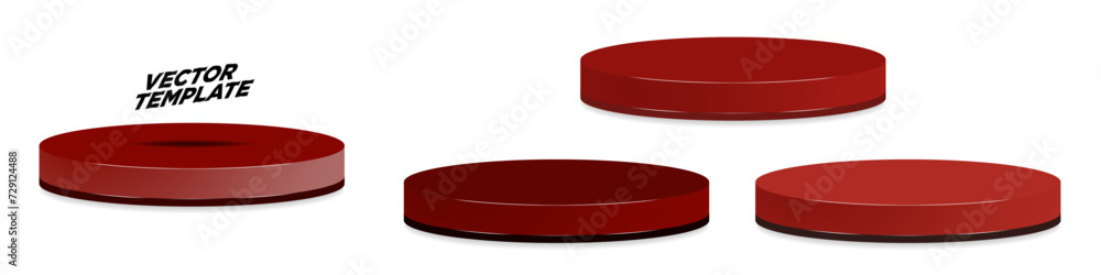 Poster two-layered dark red monochromatic 3d rendered platform podiums with shadows isolated on transparent