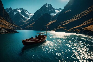 boat on the lake in the mountains