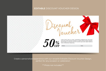 Discount Voucher Minimal Luxury for Cosmetic Skincare Beauty Spa, Coupon Promotion Brand Gift Card, Red Bow Ribbon Vector Editable