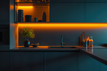Stylish dark green and orange kitchen with sophisticated style