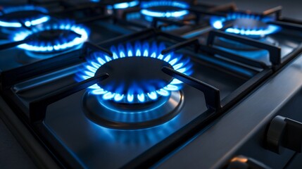 Natural gas flame. Gas flame on dark background. Blue flames from gas stove