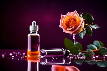bottle of perfume with rose