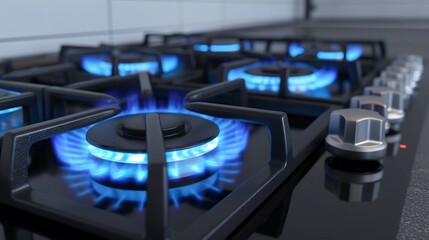 Natural gas flame. Gas flame on dark background. Blue flames from gas burner