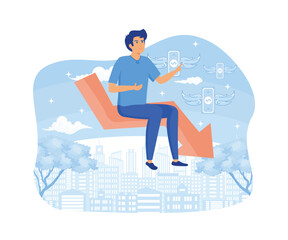 Businessman sit on arrow stock market crash, Stock market falling concept. flat vector modern illustration 