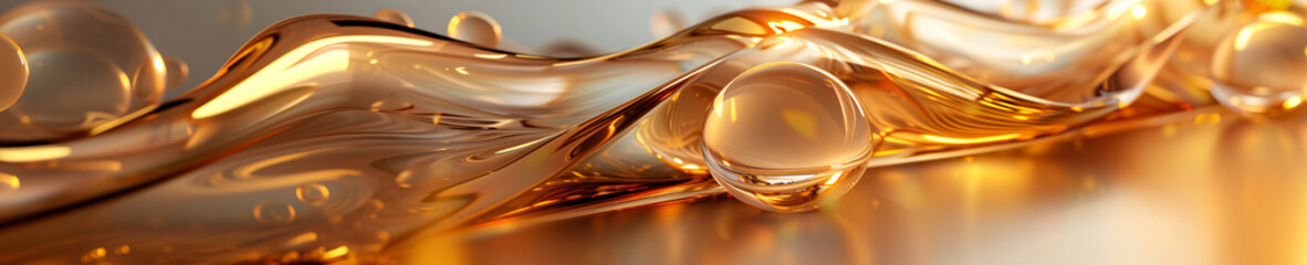 The glossy texture of golden waves resembles an elegant, molten metal surface, reflecting light...