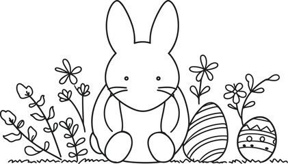 Easter Ornament: Cute Bunny and Egg Line Art Illustration