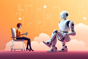 person talking with robotic ai,chat bot.futuristic technology or machine learning data development concepts. generative AI.