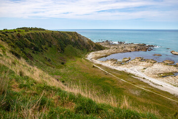 Fototapeta na wymiar panorama of kaikoura peninsula in north canterbury, new zealand; famous rocky peninsula with cliffs and fur seal colony