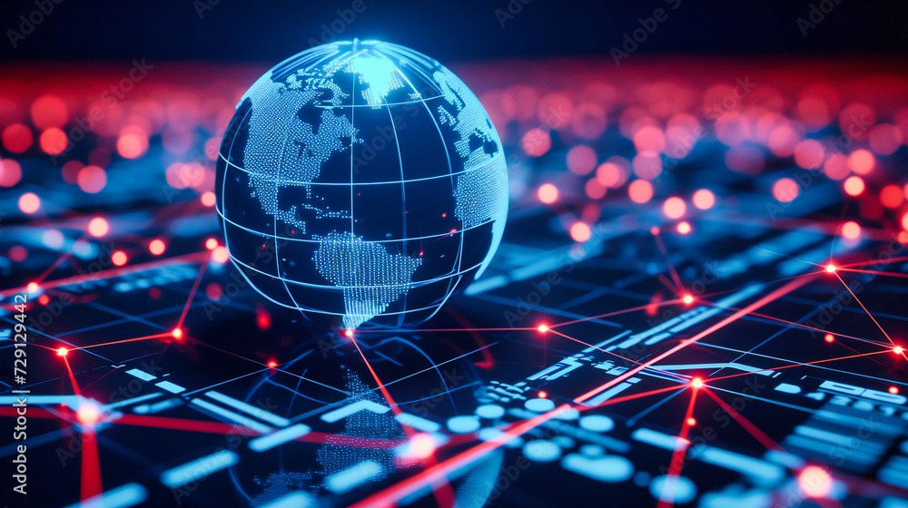 Poster global technology and business network concept, visualizing digital connectivity and communication a