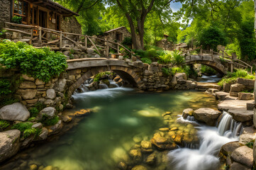 A beautiful nature view and a small river .