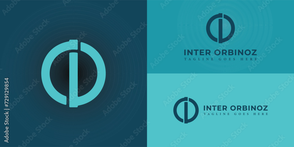 Poster abstract initial letter io logo in blue cyan color isolated in deep blue background applied for inte