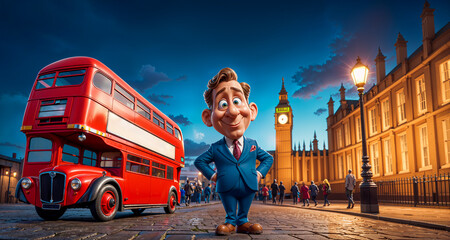 Toonish Adventures: Exploring London's Streets with Iconic Characters and Landmarks - obrazy, fototapety, plakaty