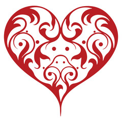 Ornamental artistic valentine heart vector silhouette.
