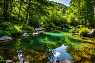 A beautiful nature view and a small river .