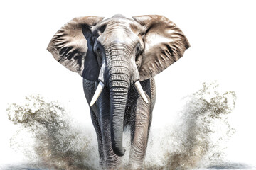 portrait of adult elephant looking forward isolated on transparent background, generative ai