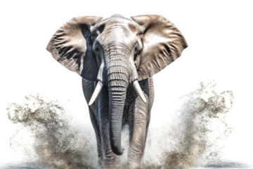 portrait of adult elephant looking forward isolated on transparent background, generative ai