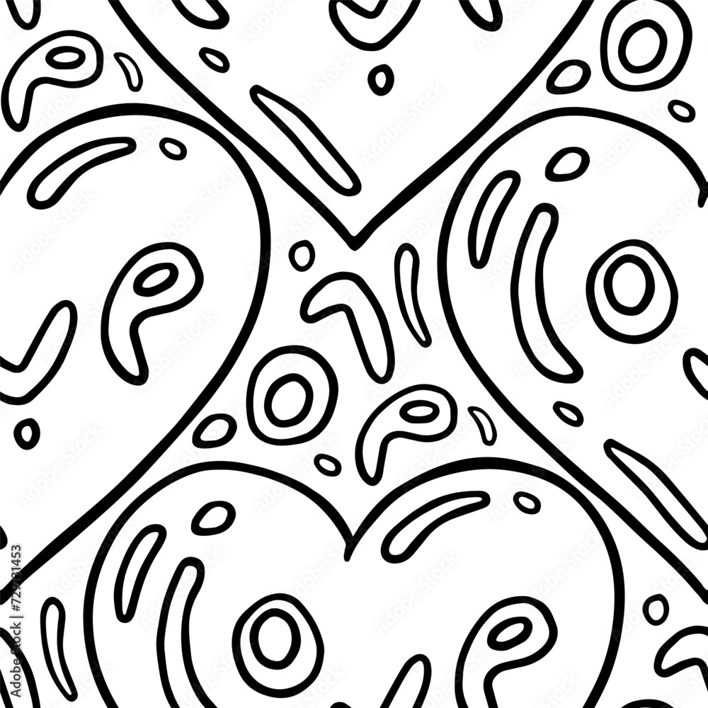 Poster black linear hand drawn calligraphic heart shape element with love text romantic monochrome vector s