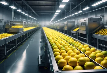 Foto op Plexiglas Automated lemon processing facility with conveyors full of fresh lemons. Concept of organic products, manufacture © master1305