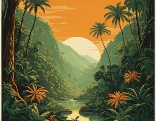 Fototapeta na wymiar Jungle, in the style of vintage poster design