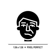 Facial nerve paralysis black glyph icon. Bells palsy. Neurological medical condition. Physiotherapy injury recovery. Silhouette symbol on white space. Solid pictogram. Vector isolated illustration