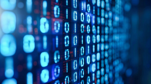 Binary code in a digital context, symbolizing the foundational elements of computer programming and data processing in a technological environment