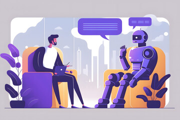 person talking with robotic ai.futuristic technology or machine learning concepts. generative AI.