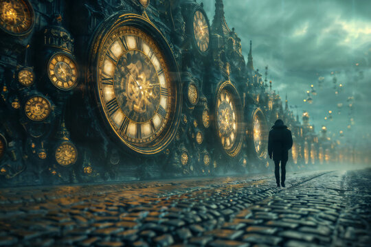 Time Concept Art with Multiple Clocks.