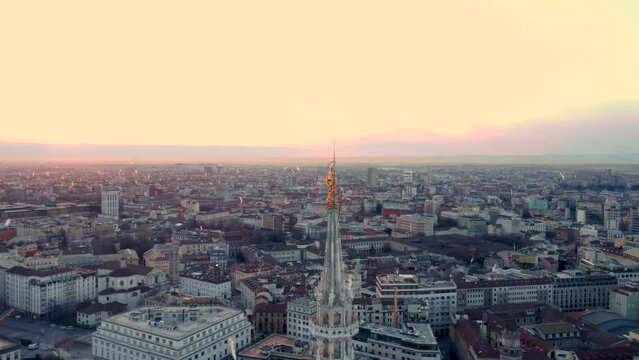 Golden Madonnina Statue at Duomo Milan Sunrise