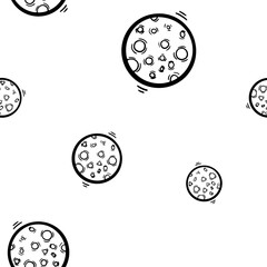 Fototapeta premium Black outline moon vector seamless pattern. Wallpaper, print, fabric, textile, wrapping paper, packaging design. Line art. Space, galaxy, cosmic concept