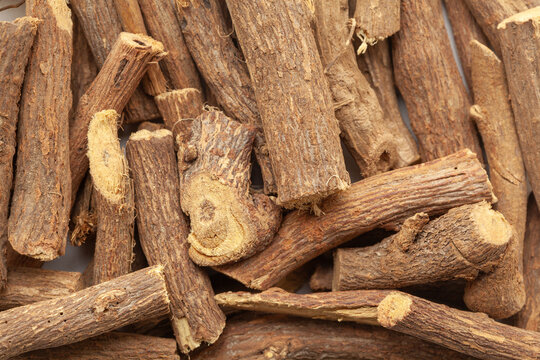 Close-up of Organic Dry Liquorice or Mulethi (Glycyrrhiza glabra), Full-Frame wallpaper. Top View