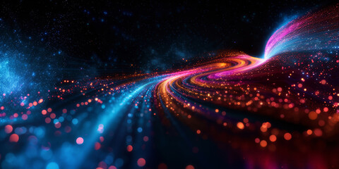 Vibrant Cosmic Light Swirl on Dark Background.
A vivid swirl of cosmic lights against a dark backdrop, representing a blend of technology and art.