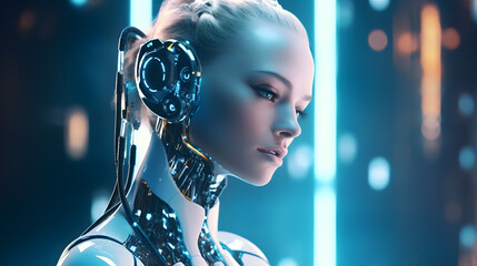 Robotic ai,chat bot.futuristic technology or machine learning data development and reaction or retaliation process concepts.library information. generative AI.