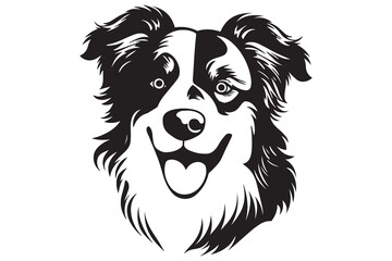 Vector illustration of a Border Collie Australian Shepherd dog head, black color, vector image