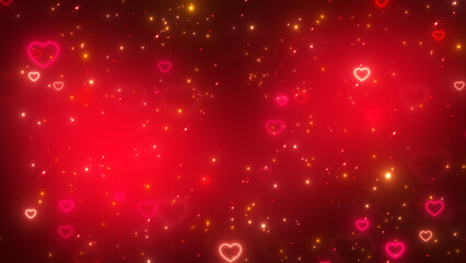 neon valentines day hearts and bokeh red blank background, love and passion 14 February and anniversary design element	