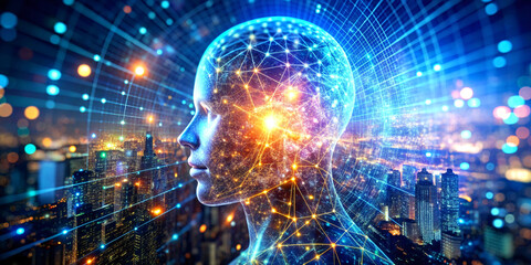 Fototapeta na wymiar Illustration of a digital brain symbolizing intelligence and innovation