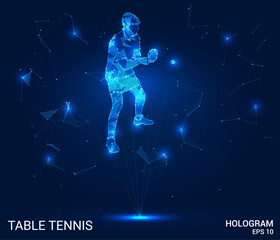 A hologram of table tennis. Table tennis made of polygons, triangles of dots and lines. Table tennis low-poly compound structure. Technology concept vector.