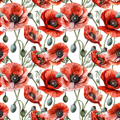 Seamless patterns watercolor painting of vintage poppy flower. Designed for fabric and wallpaper. High-resolution.no.07