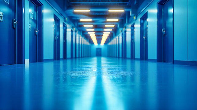 Modern and empty corridor with sleek architectural design, creating a sense of depth and perspective in an indoor, futuristic setting