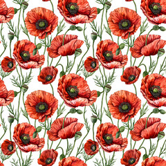 Obraz premium Seamless patterns watercolor painting of vintage poppy flower. Designed for fabric and wallpaper. High-resolution.no.05
