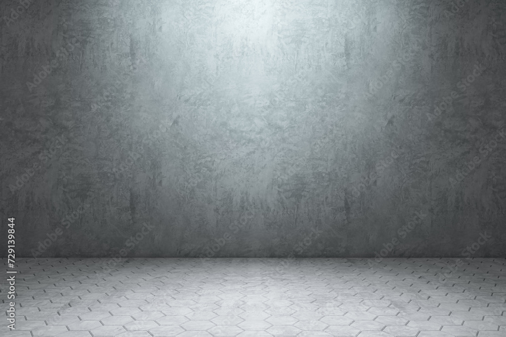 Poster empty concrete interior with mock up place on wall. gallery and exhibition hall concept. 3d renderin