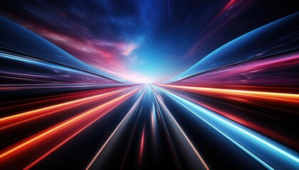 Fototapeta premium Futuristic speed motion with blue and red rays of light abstract background