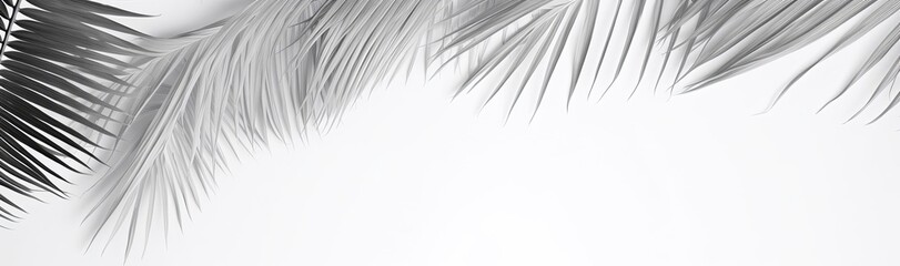 Light gray coconut leaves and palm leaves on a white background.